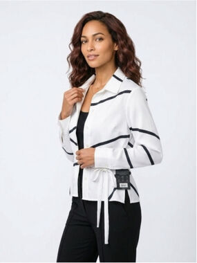 Anatomie Vice Versa White & Black Ribbon Wrap Blouse Size Small NWT